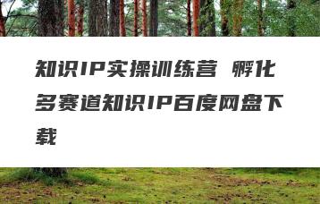 知识IP实操训练营 孵化多赛道知识IP百度网盘下载