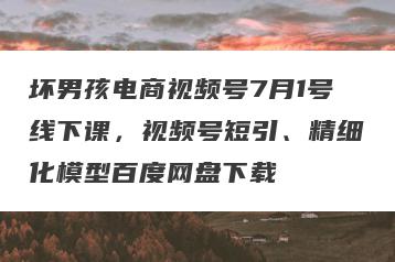 坏男孩电商视频号7月1号线下课，视频号短引、精细化模型百度网盘下载