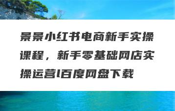 景景小红书电商新手实操课程，新手零基础网店实操运营l百度网盘下载