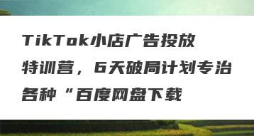 TikTok小店广告投放特训营，6天破局计划专治各种“百度网盘下载
