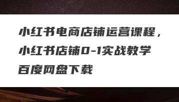 小红书电商店铺运营课程,小红书店铺0-1实战教学百度网盘下载