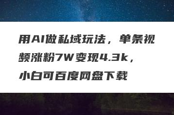 用AI做私域玩法，单条视频涨粉7W变现4.3k，小白可百度网盘下载