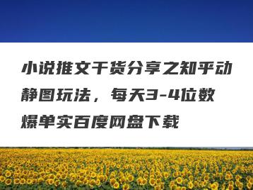 小说推文干货分享之知乎动静图玩法，每天3-4位数爆单实百度网盘下载