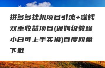 拼多多挂机项目引流+赚钱双重收益项目(保姆级教程小白可上手实操)百度网盘下载