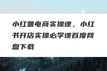 小红薯电商实操课，小红书开店实操必学课百度网盘下载