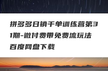 拼多多日销千单训练营第31期-微付费带免费流玩法百度网盘下载