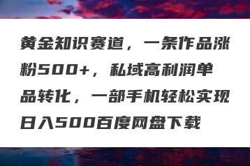 黄金知识赛道，一条作品涨粉500+，私域高利润单品转化，一部手机轻松实现日入500百度网盘下载
