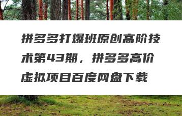 拼多多打爆班原创高阶技术第43期，拼多多高价虚拟项目百度网盘下载