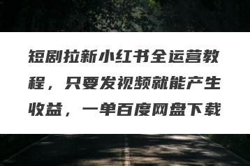 短剧拉新小红书全运营教程，只要发视频就能产生收益，一单百度网盘下载