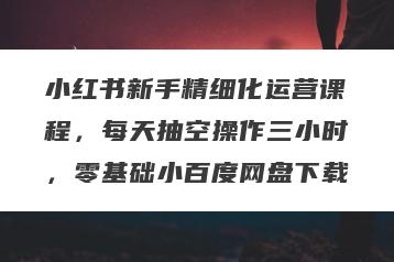 小红书新手精细化运营课程，每天抽空操作三小时，零基础小百度网盘下载