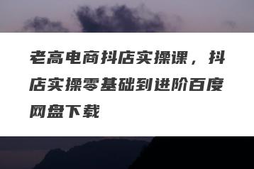 老高电商抖店实操课，抖店实操零基础到进阶百度网盘下载