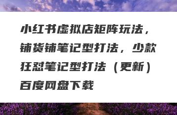 小红书虚拟店矩阵玩法，铺货铺笔记型打法，少款狂怼笔记型打法（更新）百度网盘下载