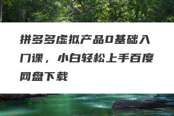 拼多多虚拟产品0基础入门课，小白轻松上手百度网盘下载