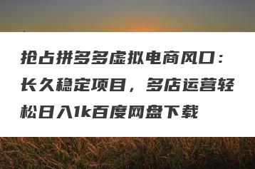 抢占拼多多虚拟电商风口：长久稳定项目，多店运营轻松日入1k百度网盘下载