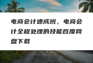 电商会计速成班，电商会计全程处理的技能百度网盘下载