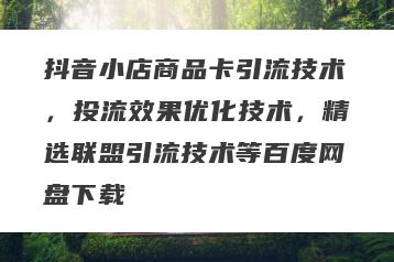 抖音小店商品卡引流技术，投流效果优化技术，精选联盟引流技术等百度网盘下载