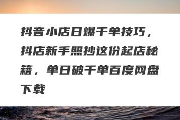 抖音小店日爆千单技巧，抖店新手照抄这份起店秘籍，单日破千单百度网盘下载