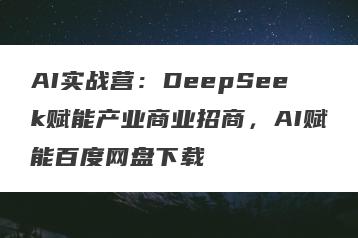 AI实战营：DeepSeek赋能产业商业招商，AI赋能百度网盘下载