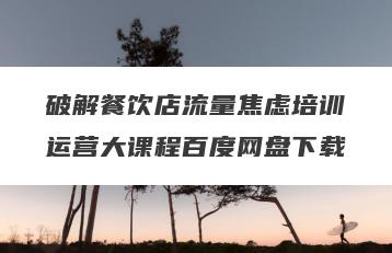 破解餐饮店流量焦虑培训运营大课程百度网盘下载