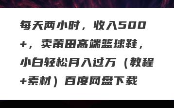 每天两小时，收入500+，卖莆田高端篮球鞋，小白轻松月入过万（教程+素材）百度网盘下载