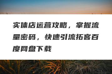 实体店运营攻略，掌握流量密码，快速引流拓客百度网盘下载