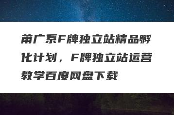 莆广系F牌独立站精品孵化计划，F牌独立站运营教学百度网盘下载