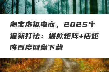 淘宝虚拟电商，2025牛逼新打法：爆款矩阵+店矩阵百度网盘下载