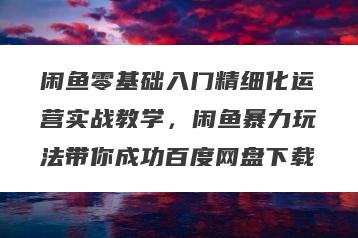闲鱼零基础入门精细化运营实战教学，闲鱼暴力玩法带你成功百度网盘下载