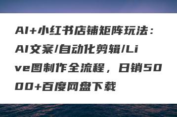 AI+小红书店铺矩阵玩法：AI文案/自动化剪辑/Live图制作全流程，日销5000+百度网盘下载