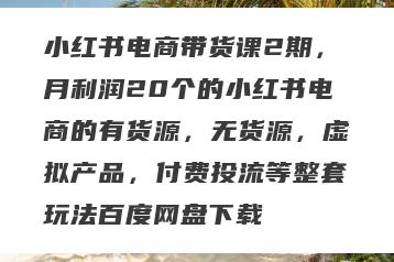 小红书电商带货课2期，月利润20个的小红书电商的有货源，无货源，虚拟产品，付费投流等整套玩法百度网盘下载