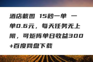 酒店截图 15秒一单 一单0.6元，每天任务无上限，可矩阵单日收益300+百度网盘下载