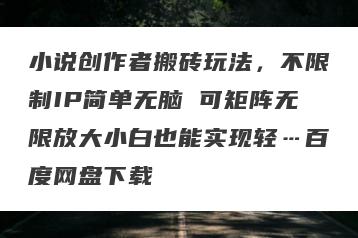 小说创作者搬砖玩法，不限制IP简单无脑 可矩阵无限放大小白也能实现轻…百度网盘下载