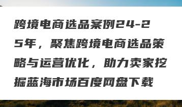 跨境电商选品案例24-25年，聚焦跨境电商选品策略与运营优化，助力卖家挖掘蓝海市场百度网盘下载