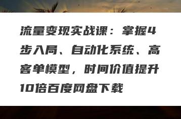 流量变现实战课：掌握4步入局、自动化系统、高客单模型，时间价值提升10倍百度网盘下载