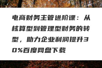 电商财务主管进阶课：从核算型到管理型财务的转型，助力企业利润提升30%百度网盘下载