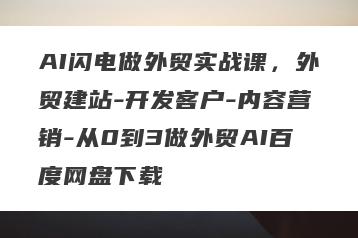 AI闪电做外贸实战课，外贸建站-开发客户-内容营销-从0到3做外贸AI百度网盘下载