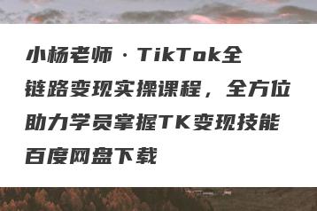 小杨老师·TikTok全链路变现实操课程，全方位助力学员掌握TK变现技能百度网盘下载