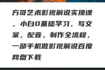 方哥艺术影视解说实操课，小白0基础学习，写文案，配音，制作全流程，一部手机做影视解说百度网盘下载