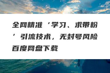 全网精准‘学习、求带粉’引流技术，无封号风险百度网盘下载
