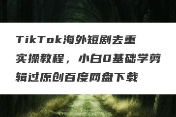 TikTok海外短剧去重实操教程，小白0基础学剪辑过原创百度网盘下载