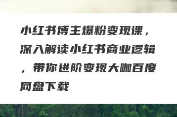小红书博主爆粉变现课，深入解读小红书商业逻辑，带你进阶变现大咖百度网盘下载