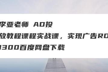 李亚老师・AD投放教程课程实战课，实现广告ROI300百度网盘下载