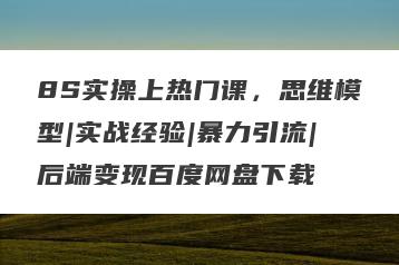 8S实操上热门课，思维模型|实战经验|暴力引流|后端变现百度网盘下载