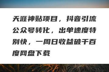 天涯神贴项目，抖音引流公众号转化，出单速度特别快，一周日收益破千百度网盘下载