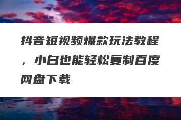 抖音短视频爆款玩法教程,小白也能轻松复制百度网盘下载