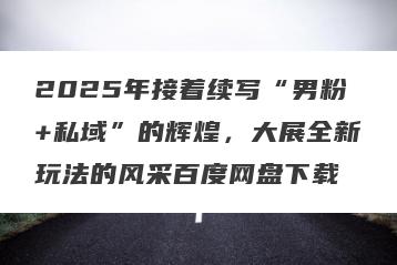 2025年接着续写“男粉+私域”的辉煌，大展全新玩法的风采百度网盘下载