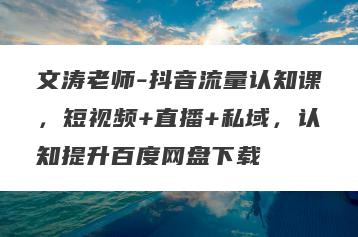 文涛老师-抖音流量认知课，短视频+直播+私域，认知提升百度网盘下载