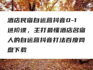酒店民宿自运营抖音0-1进阶课，主打最懂酒店名宿人的自运营抖音打法百度网盘下载
