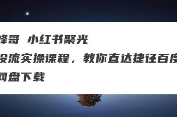 烽哥・小红书聚光投流实操课程，教你直达捷径百度网盘下载