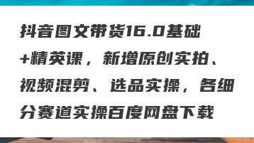 抖音图文带货16.0基础+精英课，新增原创实拍、视频混剪、选品实操，各细分赛道实操百度网盘下载